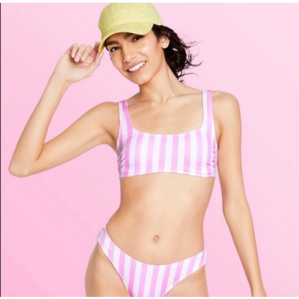 NWT Stoney Clover Lane Small 4-6 Swim Bikini Top Pink White Stripe Girl Women